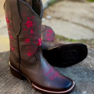 Bota Bulldog Cuadrada Petite (Tubo Pequeño) Flores Rosas