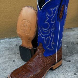 Bota Cuadrada Aligator Miel/Azul