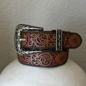 Cinto Dama Piel - Diseño Cinceleado - Calado Morado Purpura